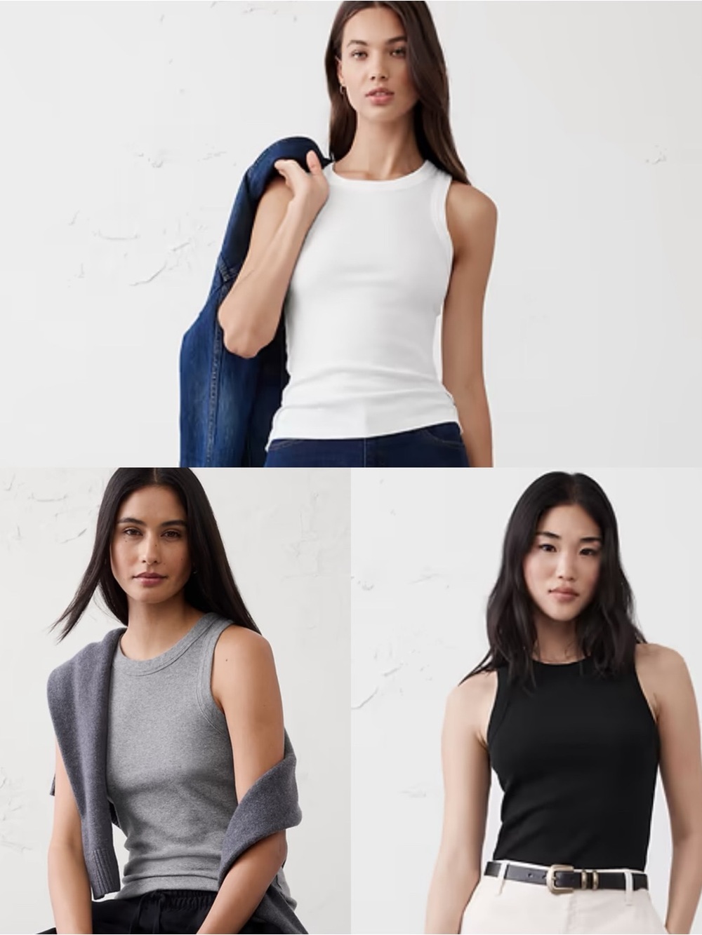 Banana Republic Factory 3 Racer Back Tank Tops, White, Gray, Black - Size XS